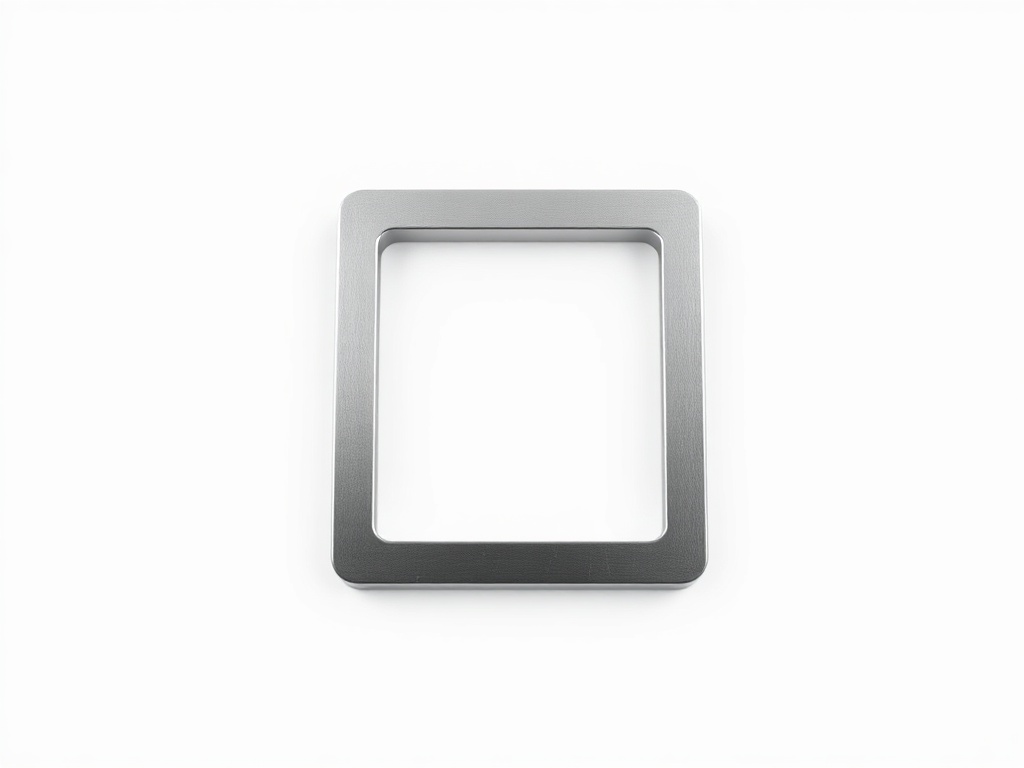 Abstract geometric logo: a simple interlocking circle and square, polished metal finish, isolated on white, studio lighting, 8k photorealistic.